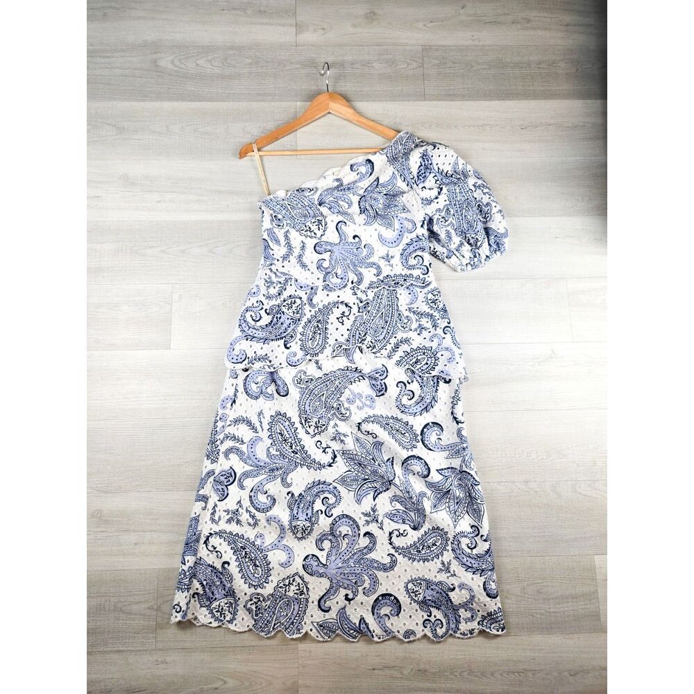 FARM Rio Anthropologie One Shoulder Eyelet Dress Octopus Paisley Size S